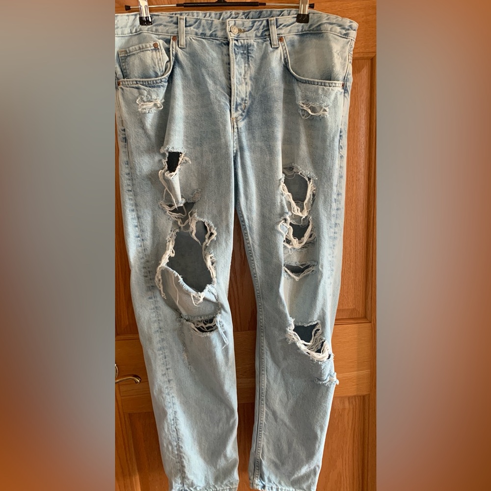 Destroyed Distressed Low Waist Boyfriend Jeans &Denim By H&M Women’s 33/32 - Picture 2 of 12